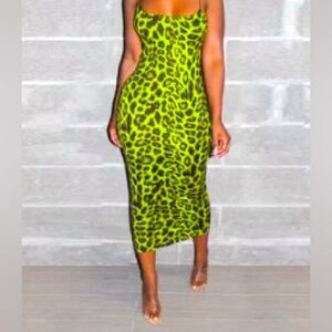 Green Leopard Satin Dress